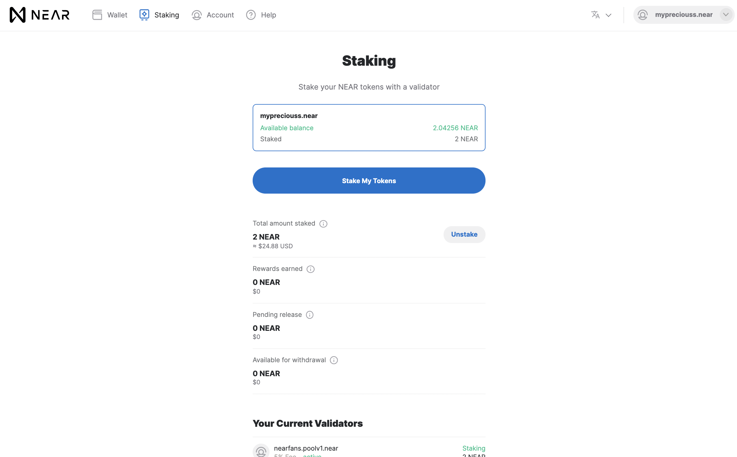The staking dashboard